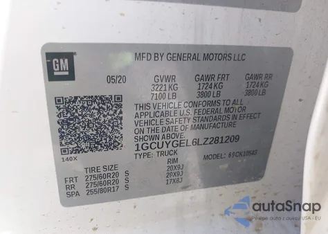 2020 Chevrolet Silverado K1500 Ltz from USA, damaged, VIN 1GCUYGEL6LZ281209